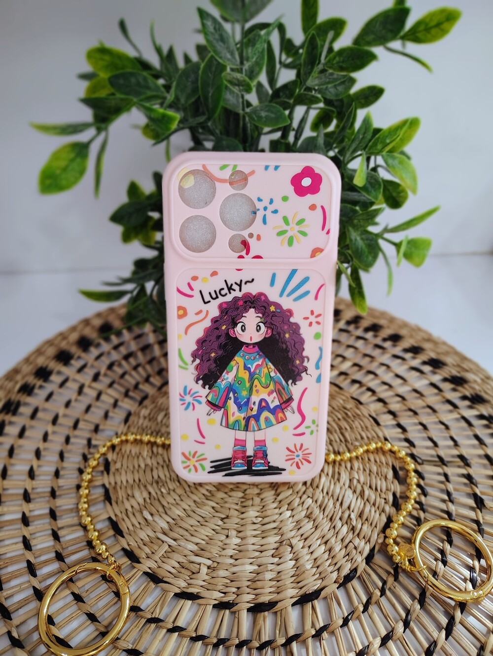 Cute Cartoon Girl Pink IPhone 15 Pro Max Case - "Lucky"